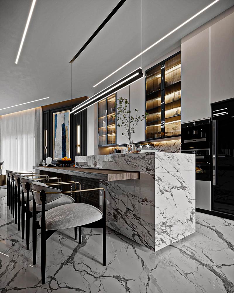 Contemporary kitchen stone countertop contrast