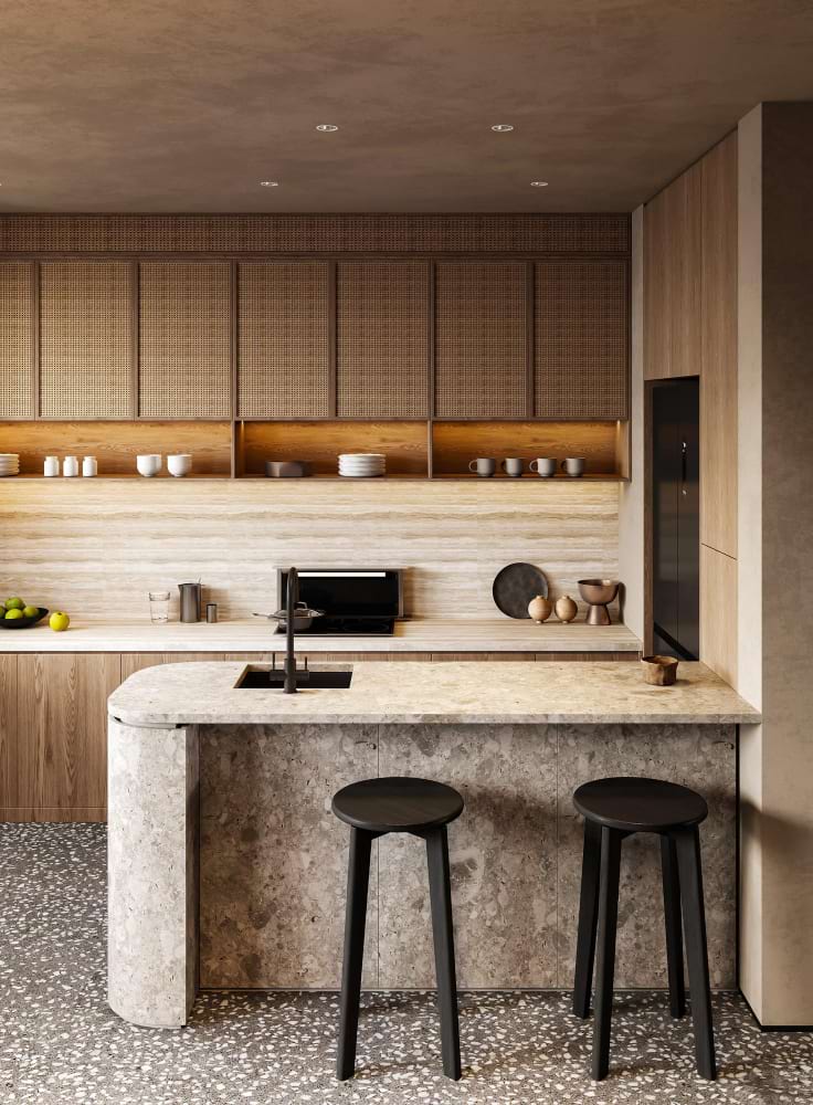Minimal kitchen island stone countertop white