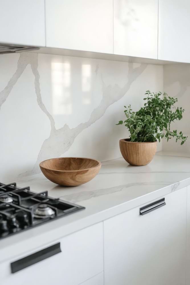 Elegant kitchen stone island pale wood