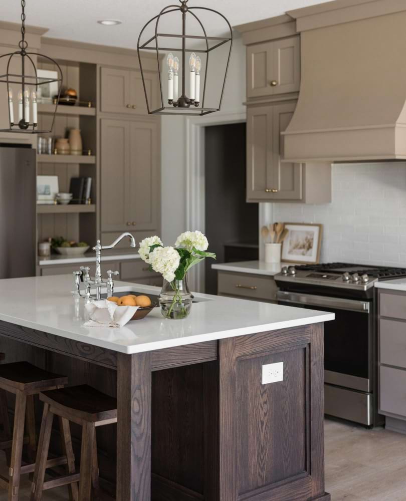 Modern kitchen waterfall countertop white