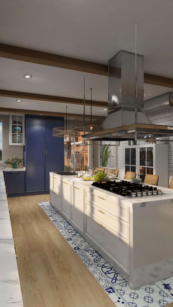 Classic kitchen stone island green cabinets