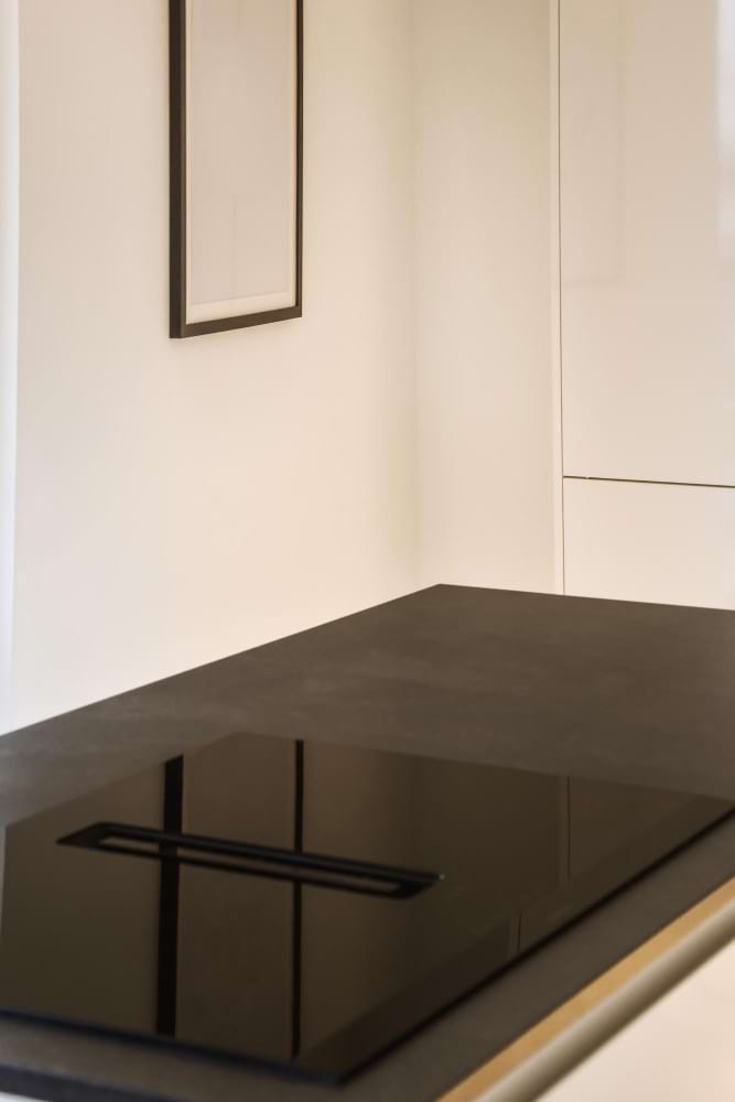Modern dark kitchen stone countertop wood