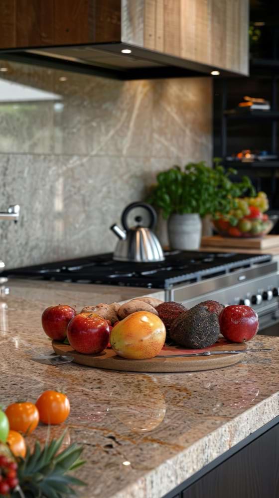 Light modern kitchen stone countertop black