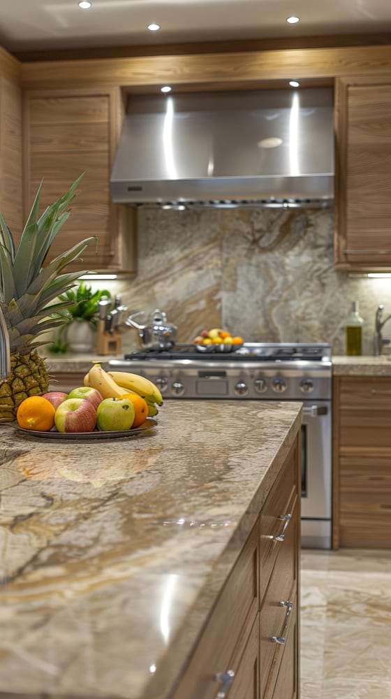 Modern kitchen marble island rich patterns