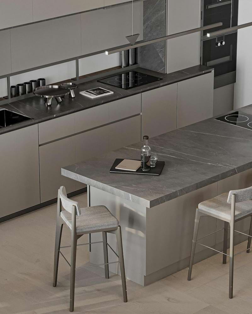 Clean kitchen stone countertop dramatic