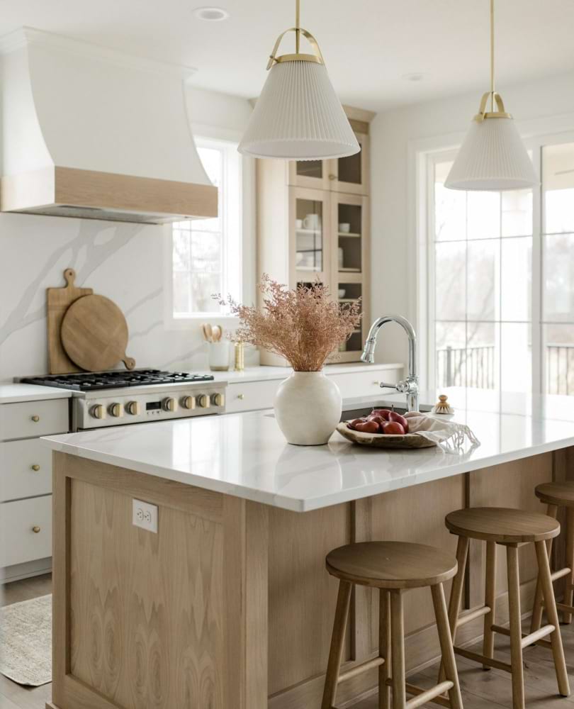 Elegant kitchen central island stone transitional