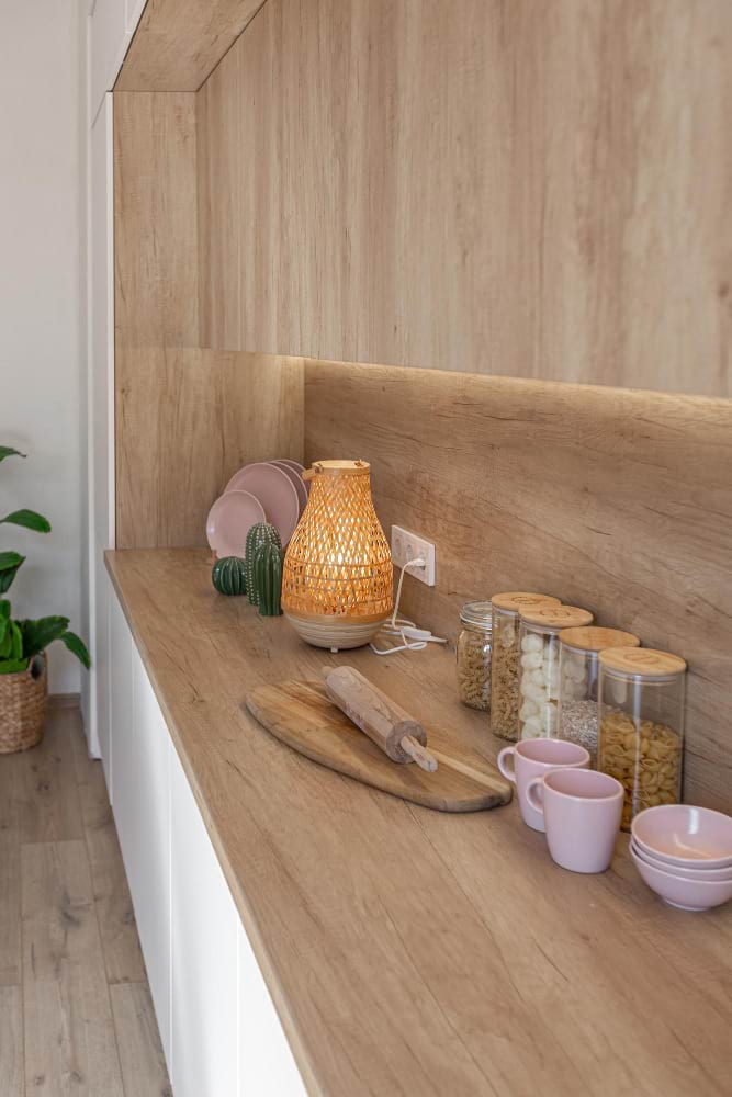 Modern kitchen stone island detail glossy