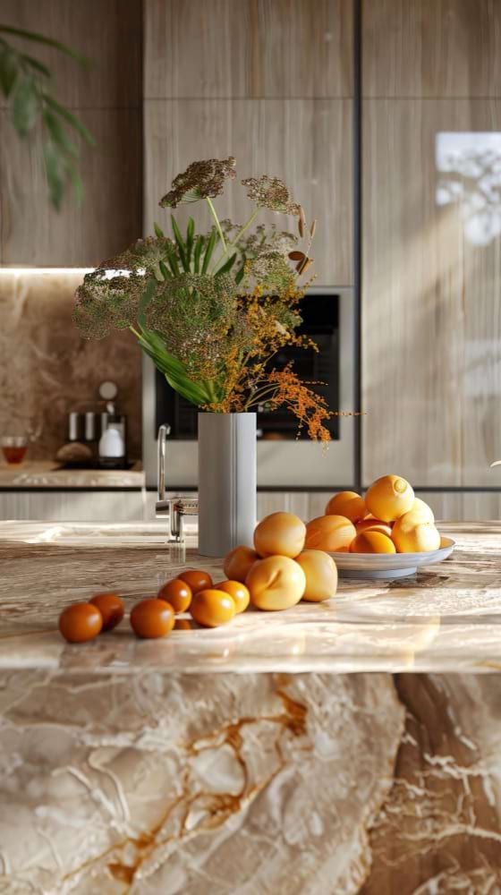 Modern kitchen stone countertop style wood table