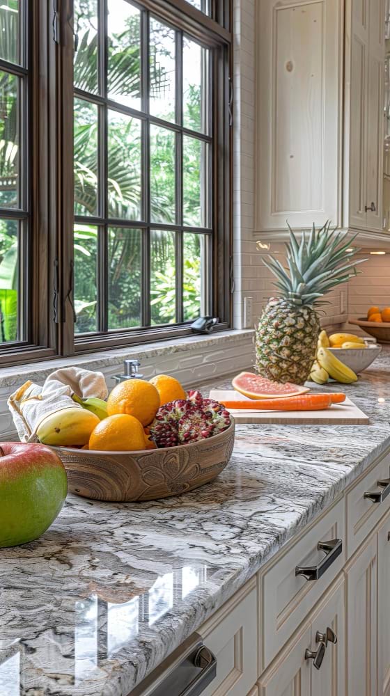 Modern kitchen natural stone island bright